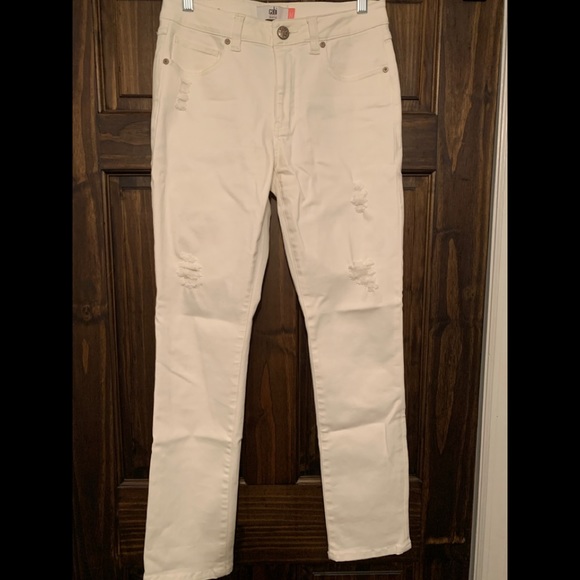 Cabi High Slim White Distressed Jeans - Picture 1 of 4